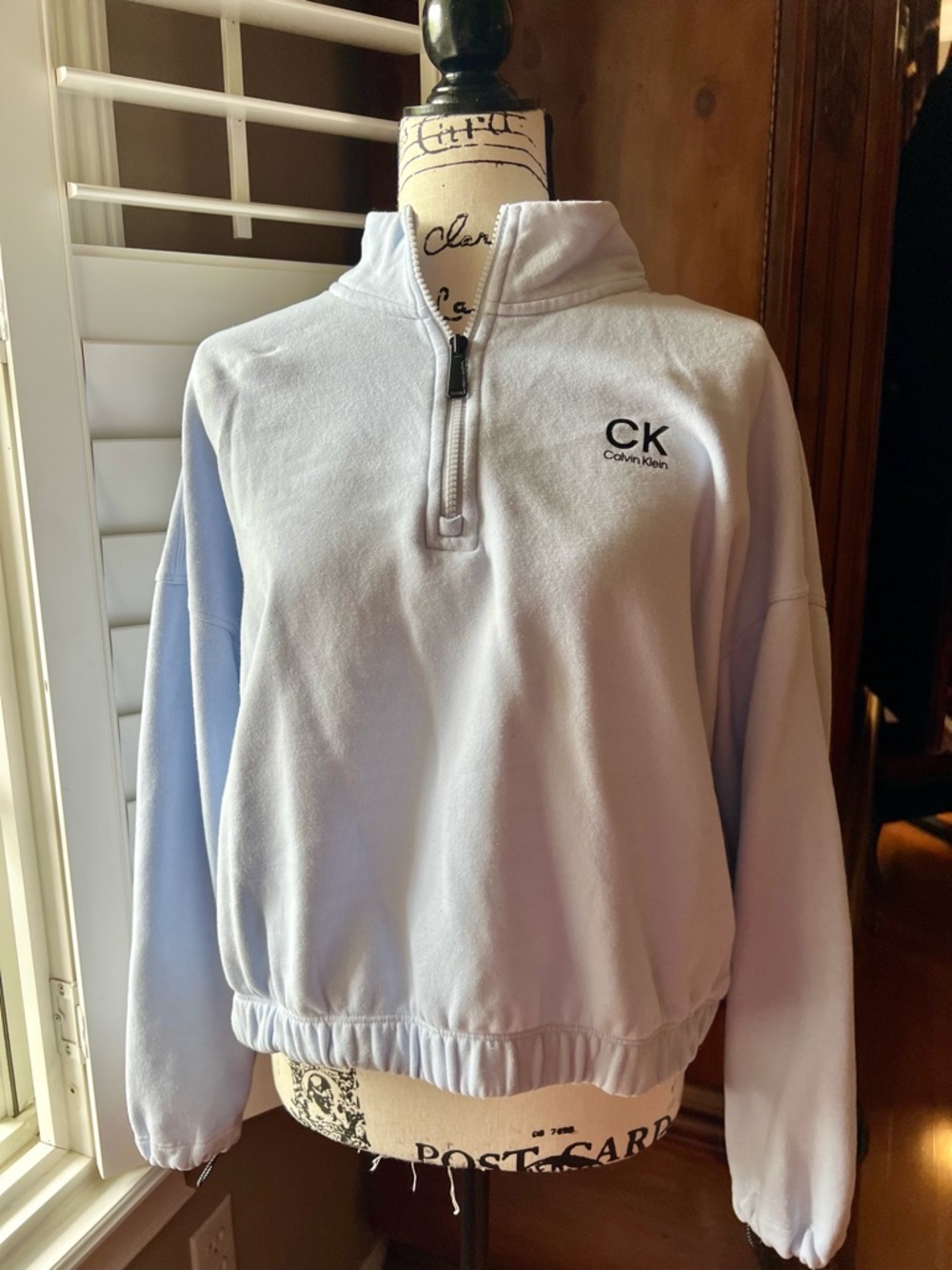 Calvin Klein White Pullover with Black CK Logo Light Blue